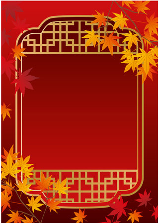 Autumn foliage Japanese style frame frame backgroundのイラスト素材
