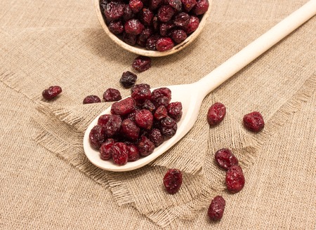 diet supplements dried cranberries on canvasの写真素材