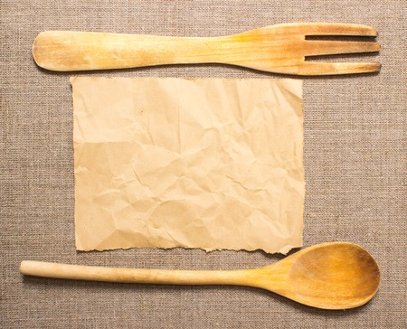 Kitchenware on canvas with space for recipeの写真素材