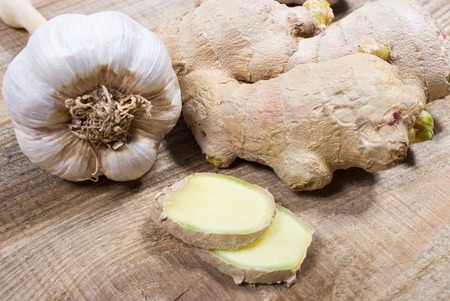 Ginger and garlic, fresh and healthy food products, concept for natural medicine.