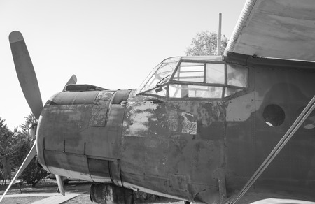 Old biplane with a double-decker wing structure.の写真素材