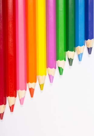 Colorful pencil crayons isolated on white, closeup.の写真素材