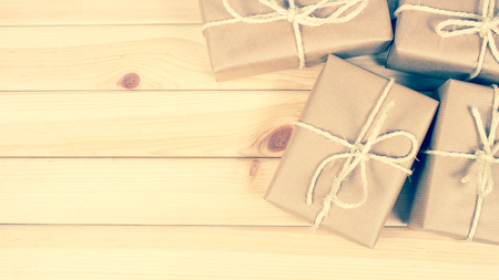 Close up of the rustic parcels gift box with craft paper.