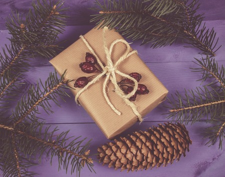 Rustic gifts for christmas with kraft paper.