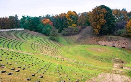 Poland - autumn colours with trees in an old, abandoned amphitheater.の写真素材