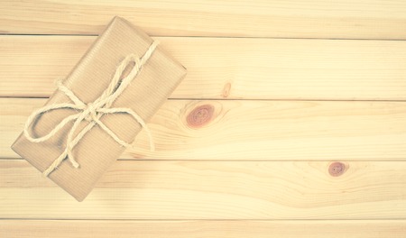 Close up of the rustic parcels gift box with kraft paper.の写真素材