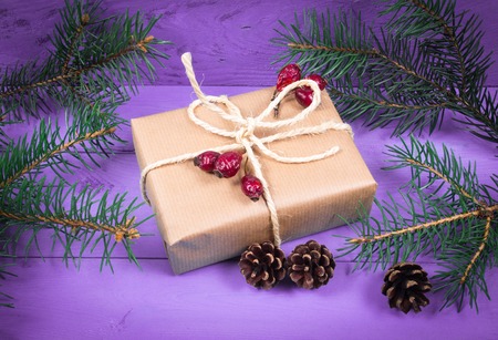 Rustic gifts for christmas with kraft paper.の写真素材