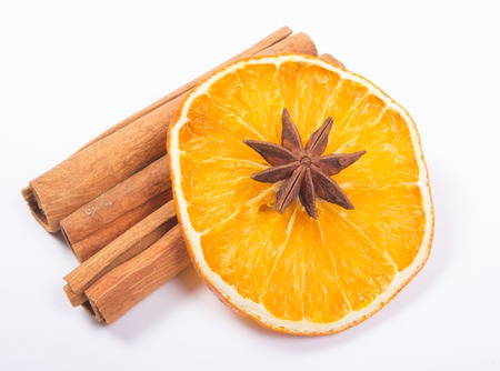 Winter warming spices - cinnamon, star anise.の写真素材