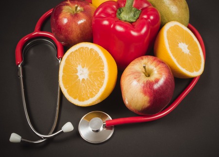 Fruits and vegetables as part of a healthy diet - concept of healthy eating.の写真素材