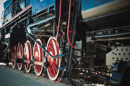 Steam locomotive with tender . Details .の写真素材
