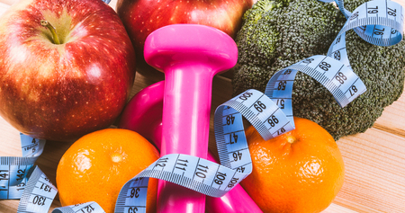 Fruit and vegetables as part of a healthy diet - concept of healthy eating.の写真素材