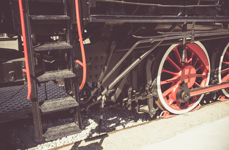 Steam locomotive with tender . Details .の写真素材