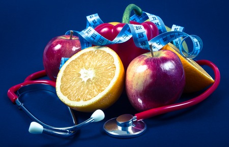 Fruits and vegetables as part of a healthy diet - concept of healthy eating.の写真素材