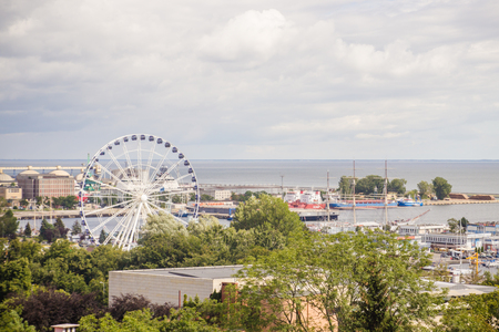 Gdynia, Poland - August 13, 2017: Panoramic view of the harbor at Baltic Sea in Gdynia.のeditorial素材