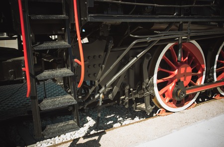Steam locomotive with tender . Details .の写真素材