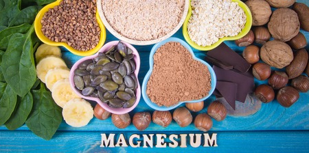 Healthy food nutrition dieting concept. Assortment of high magnesium sources.の写真素材