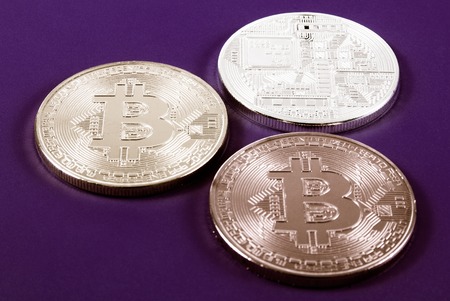 Bitcoin coin - symbol of crypto currency. Concept of electronic virtual money for web banking and international network payment.の写真素材