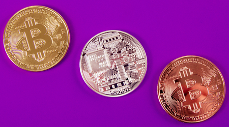 Bitcoin coin - symbol of crypto currency. Concept of electronic virtual money for web banking and international network payment.の写真素材