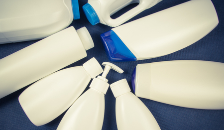 Plastic packaging for cosmetics and food. The concept of waste segregation. Recycling.の写真素材