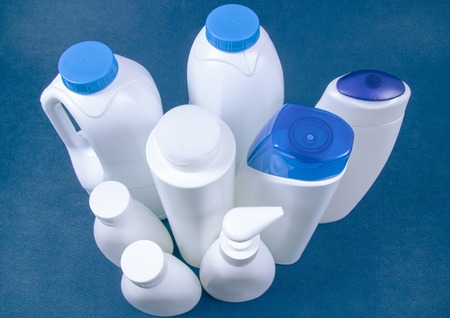 Plastic packaging for cosmetics and food. The concept of waste segregation. Recycling.