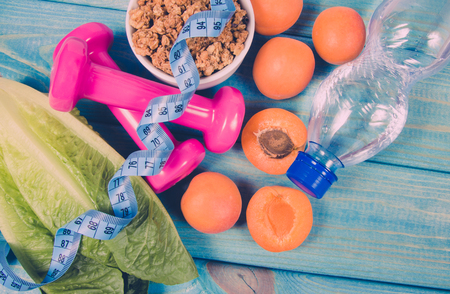 Healthy breakfast with granola, fresh vegetables and fruits. The concept of a healthy diet.の写真素材