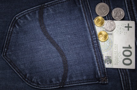 A few polish currency out of pocket. Paper money is in a pocket. Pocket money for small expenses.