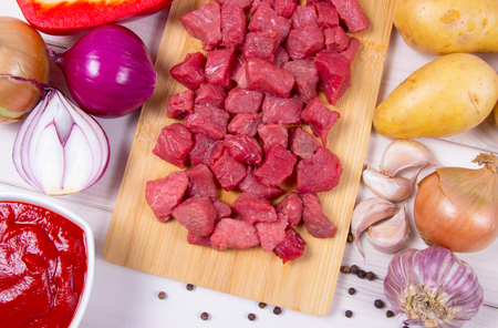 Goulash - ingredients for the preparation of a traditional dish based on beef.の写真素材