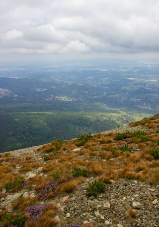 General view of the Polish Karkonosze Mountains. Mountains, trails and vegetation.の写真素材