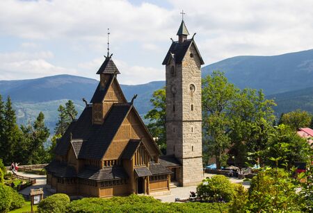 Karpacz, Poland. Wang temple. General view of the wooden church. Historic temple, moved from Norway, built by Vikings.の写真素材
