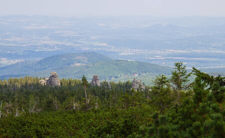General view of the Polish Karkonosze Mountains. Mountains, trails and vegetation.の写真素材
