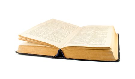 open old book isolated on white backgroundの写真素材