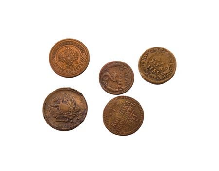 old copper russian coins on white background