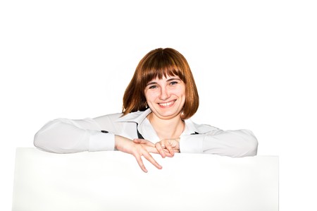 smiling young girl isolated on white backgroundの写真素材