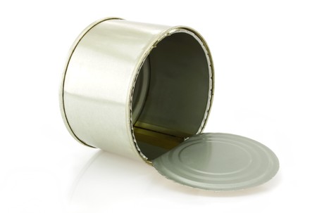 empty tin can on white background