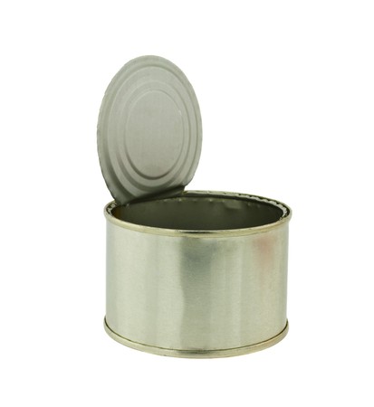 empty tin can on white backgroundの写真素材