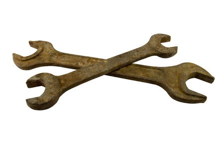 rusty wrench isolated on white background, spannersの写真素材