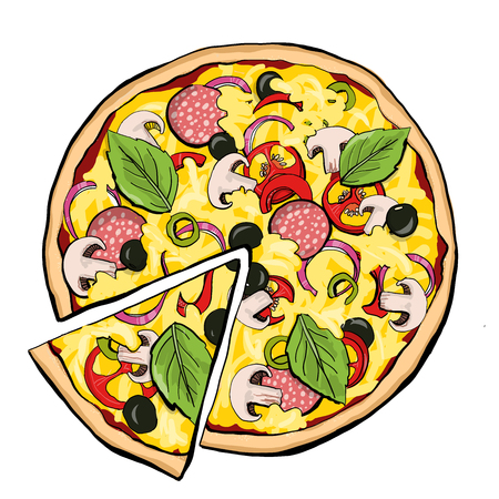 Pizza pepperoni with slice, fastfood, sreetfood vectorのイラスト素材
