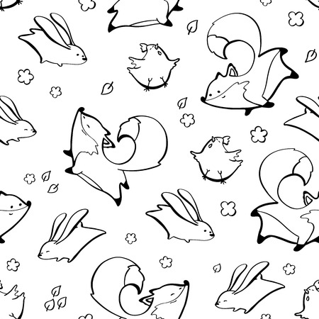 Fox, rabbit, chicken seamless pattern. Vector illustrationの写真素材