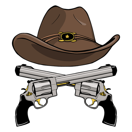 Cowboy hat with a pair of crossed gunsのイラスト素材