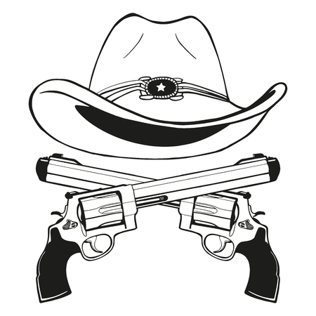 Cowboy hat with a pair of crossed gunsのイラスト素材