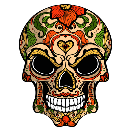 Day of The Dead, skull with floral ornament, vectorのイラスト素材