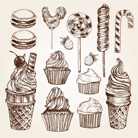 Hand drawn sweetsのイラスト素材