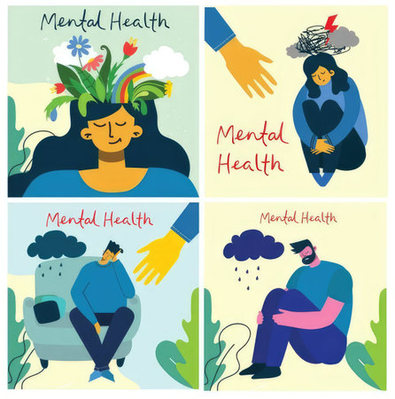 Mental health concept. Vector illustration in flat cartoon style. Men and women with mental health problems.