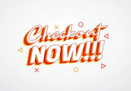 Bright and energetic checkbox now text with colorful geometric shapes on a white background