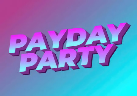 Bright 3D text with bold letters saying Payday Party on colorful gradient background