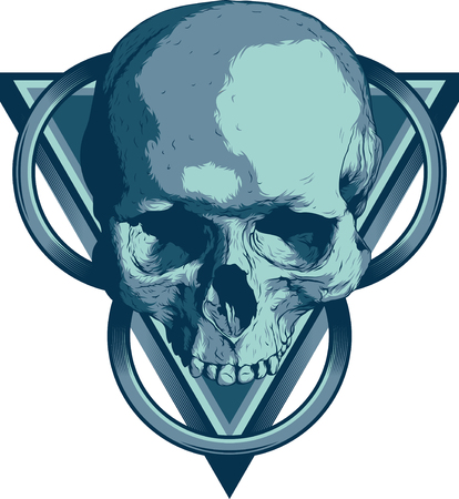 Skull with triangles and circles on white isoleted backgroundのイラスト素材