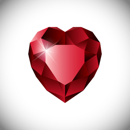 Shiny isolated red ruby heart shape on white background.のイラスト素材