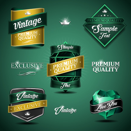 Collection of retro vintage stickers. Color of emerald. Design labels.のイラスト素材