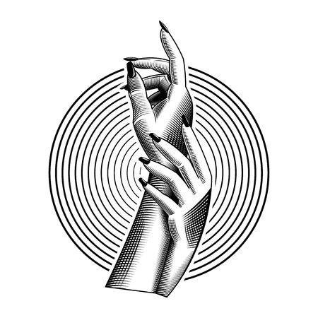 Illustration of a hands in woodcut styleのイラスト素材