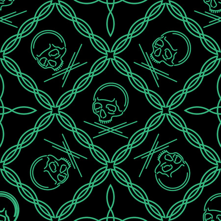 vector seamless pattern with skulls and crossbonesのイラスト素材